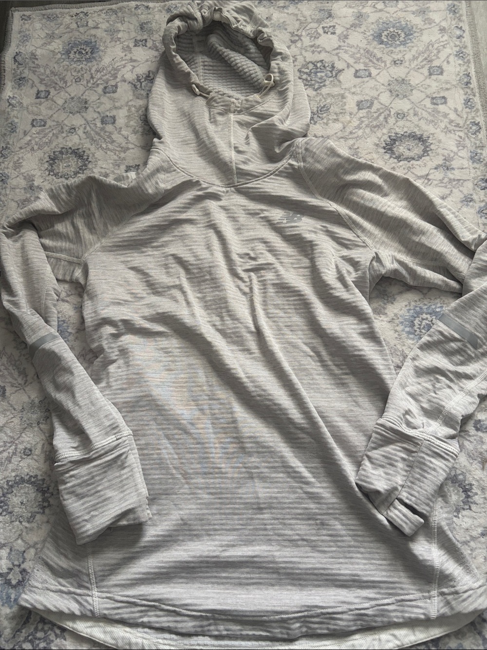 New Balance Women's Light Gray Striped Hooded Pullover